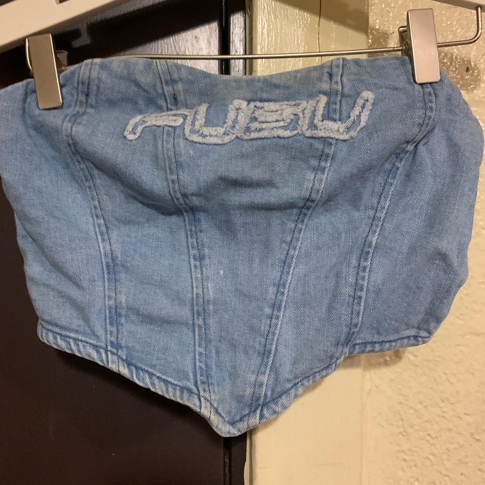 FUBU Forever 21 Women's Light Blue Jean Crop Top